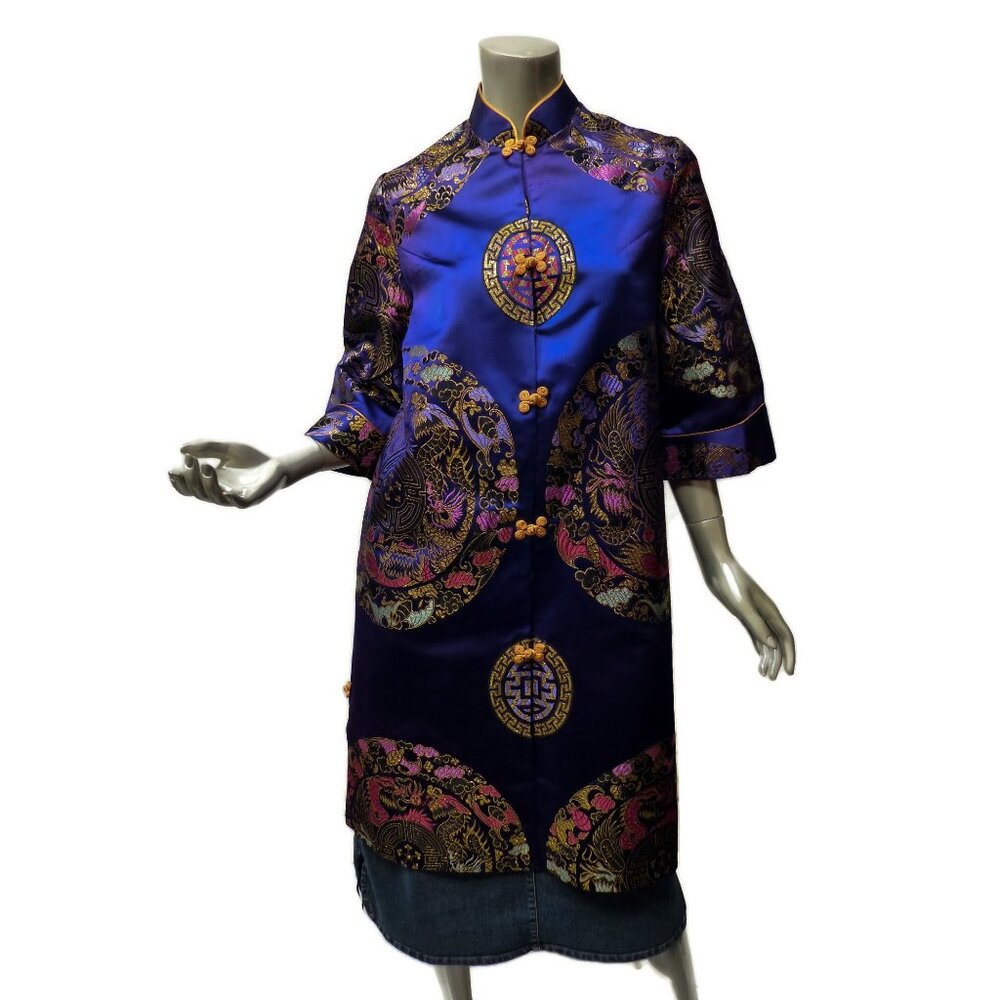 Vintage Purple Silk Chinese Traditional Robe Medium Coat Gold Pink Embroidery